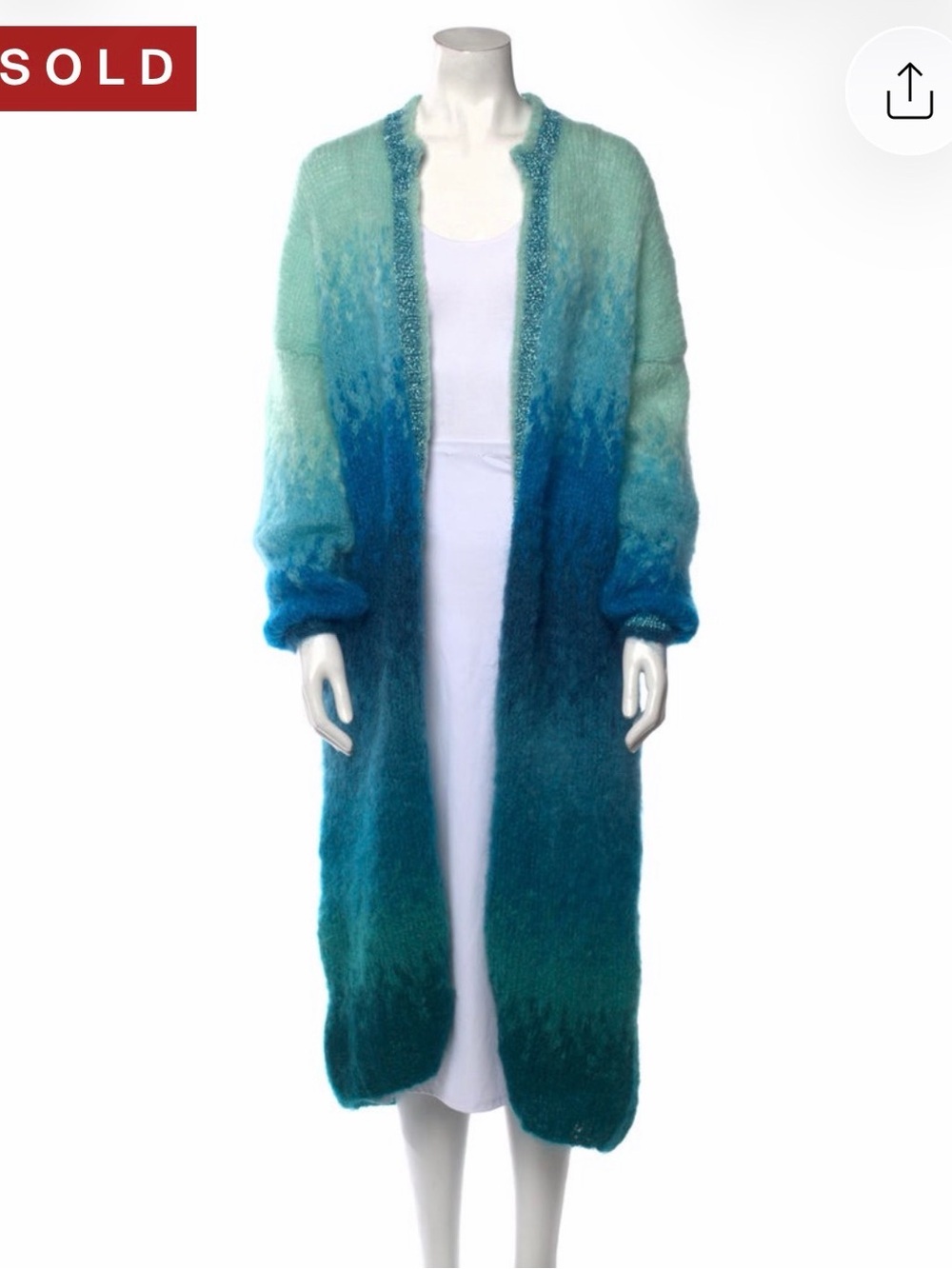Rose Carmine Duster Ombre Open-Front Mohair Cardigan - Blue/Green